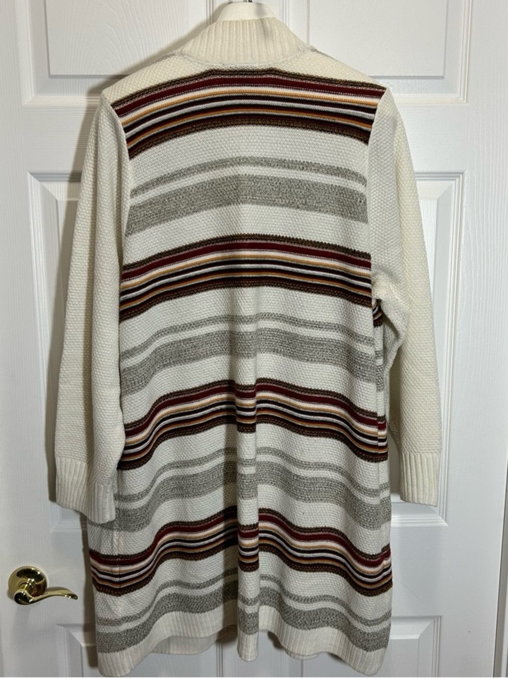 Cream Striped Open-Front Women's Sweater Cardigan